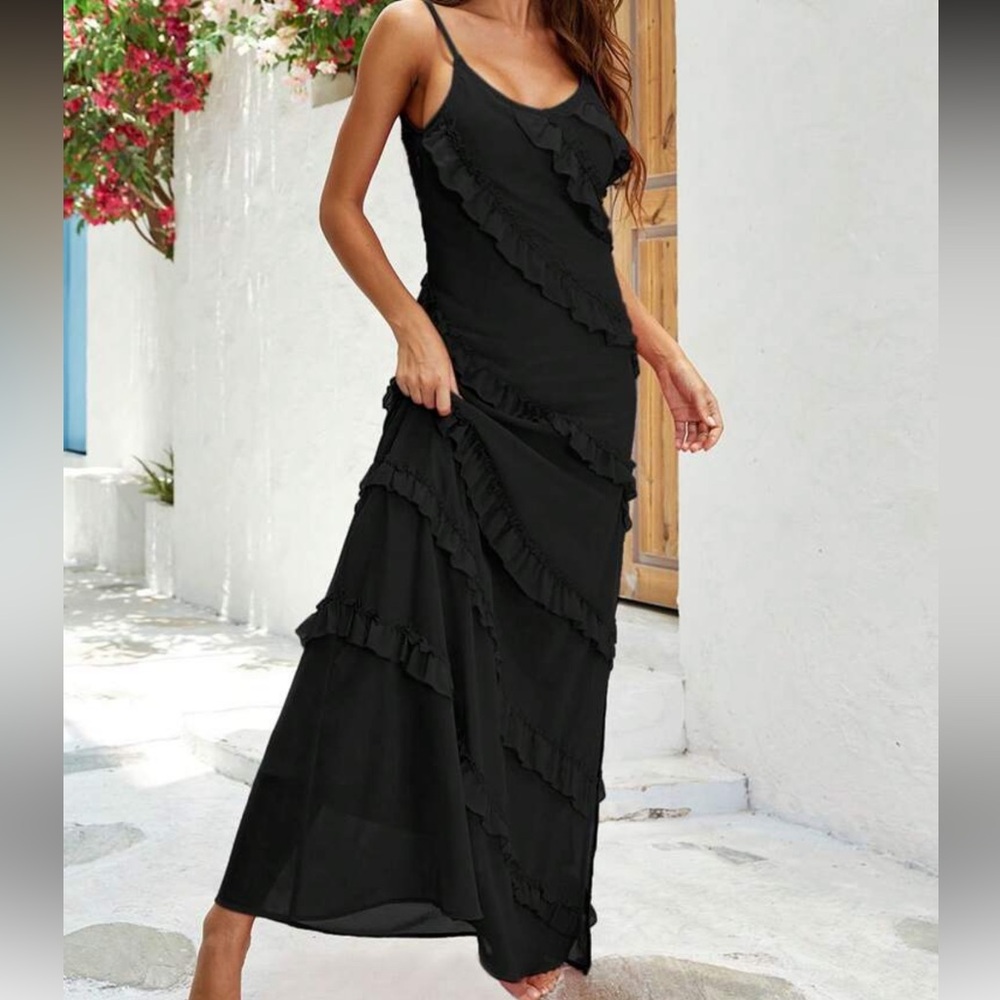 SHEIN Black One Shoulder Ruffle Dress